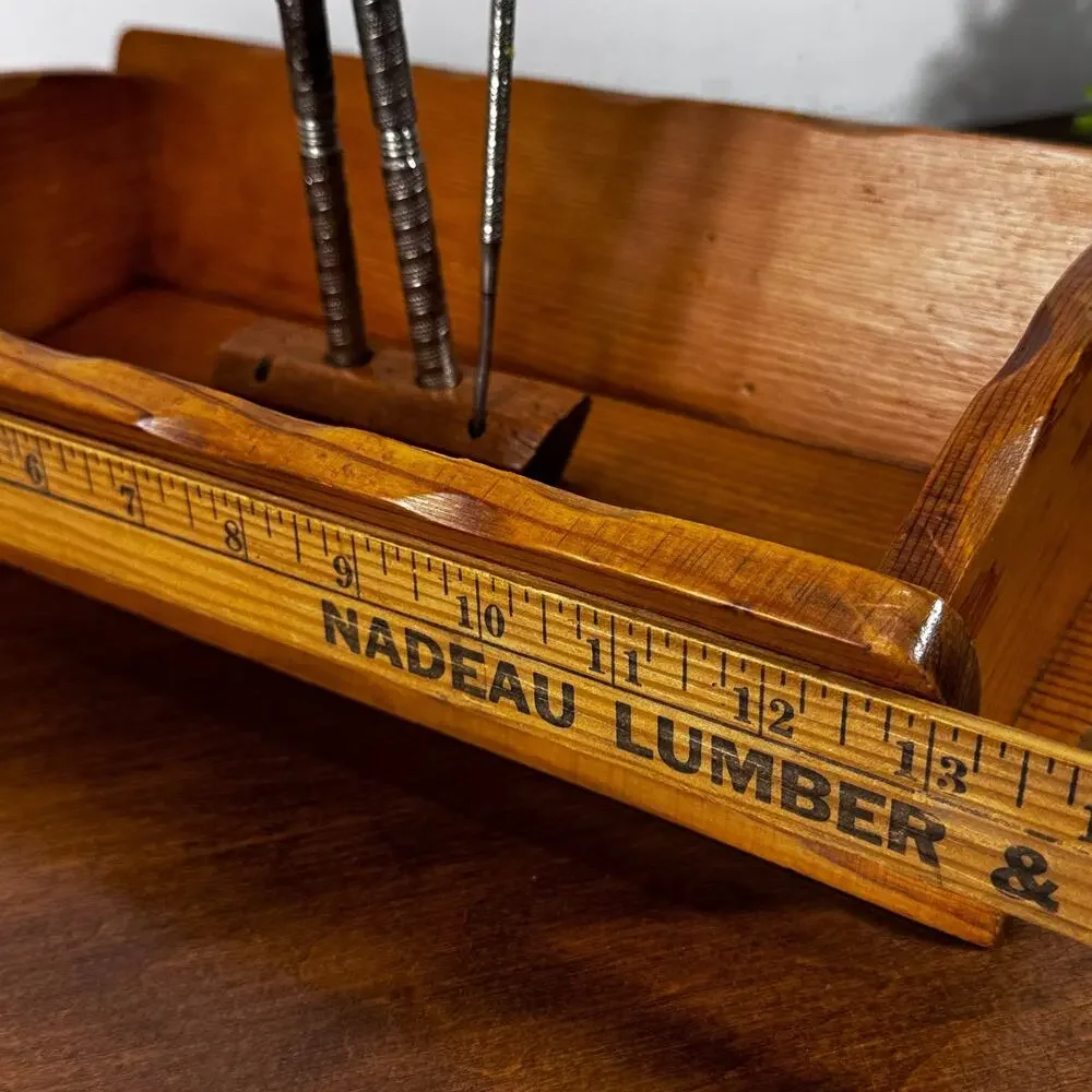 Vintage Handcrafted Wood Nut Cracker Bowl w/ 1 Crackers & 1 Pick Tray Box 7x13